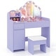 preview thumbnail 1 of 8, Gymax Kids Vanity Set Princess Pretend Play Makeup Desk w/ Cute Purple