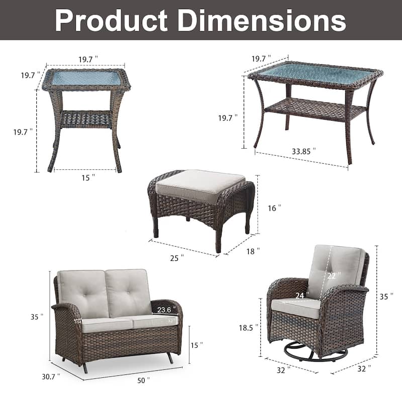 Outdoor Swivel Rocker Chairs with Glider Sofa - Brown