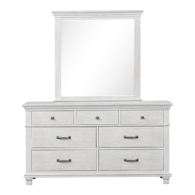 Furniture of America Eleanor 6-Piece Weathered Grey Solid Wood King Panel Bedroom Set with Dentil Molding