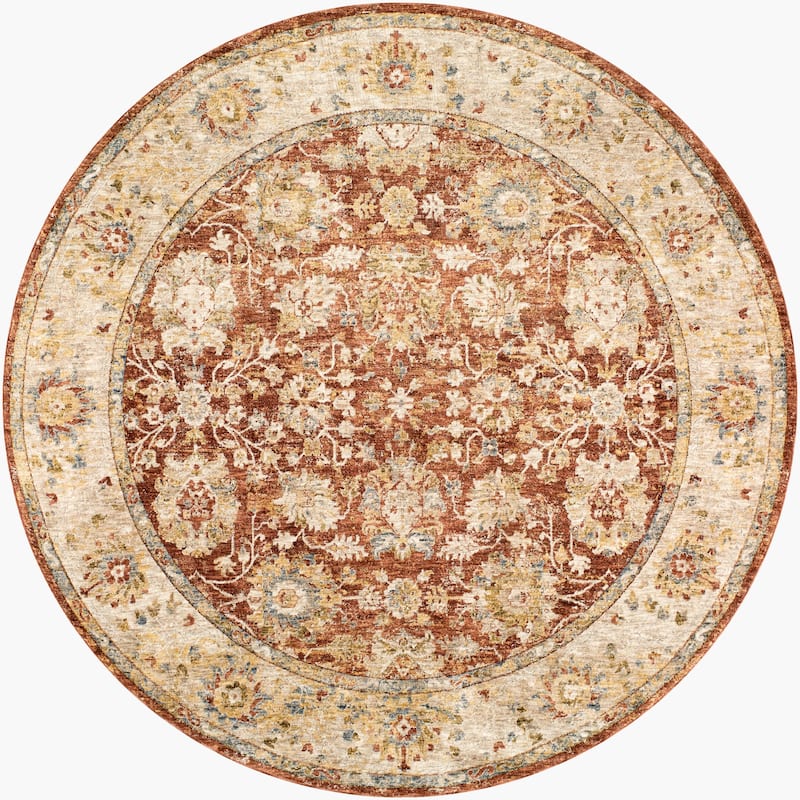 Livabliss Transitional Mona Lisa Medallion Area Rug - 5'3" x 5'3" Round - Rust/Tan