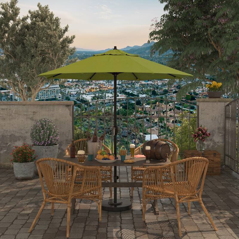 California Umbrella 7.5' Round Crank Lift Auto Tilt 8 Rib Aluminum Patio Umbrella, Bronze Finish, Olefin Royal Blue Fabric - Kiwi