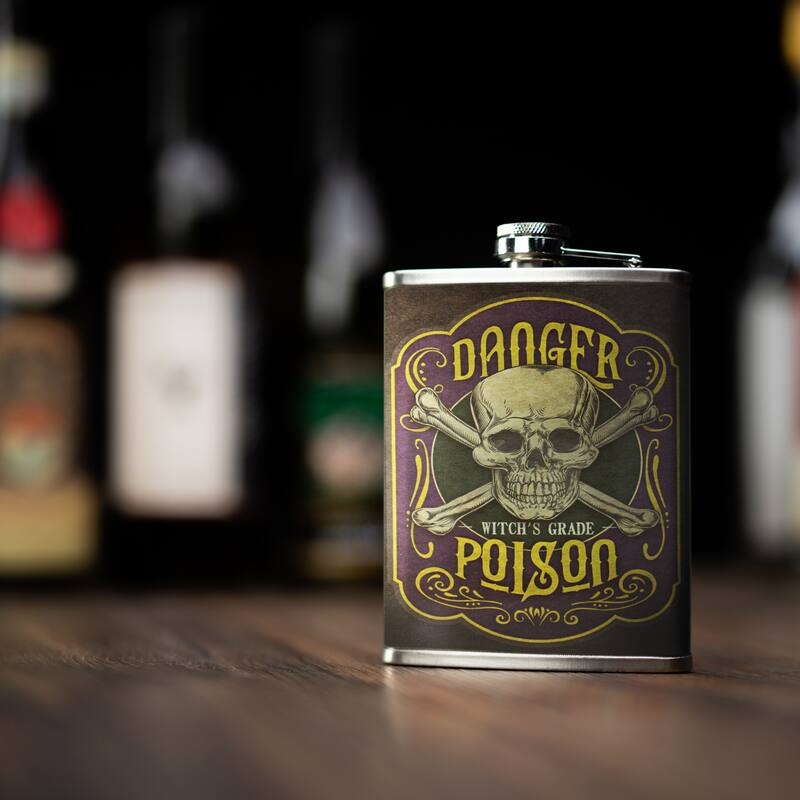 Danger Witch's Grade Poison Stainless Steel 8 oz Liquor Flask