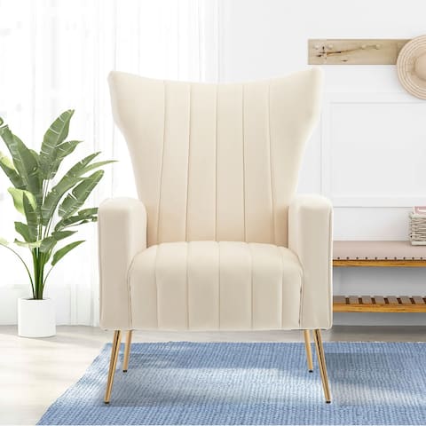 Flared Velvet-upholstered Wingback Armchair