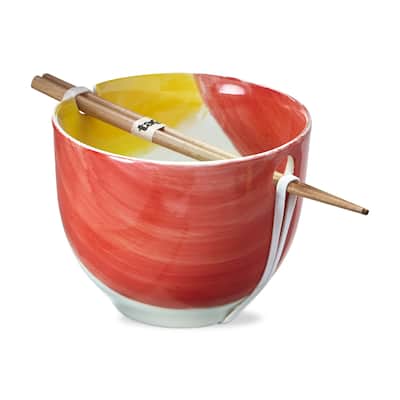 16 oz. Springtime Printed Stoneware Noodle Bowl with Bamboo Chop Sticks 3.9L x 3.9W x 5.0H.