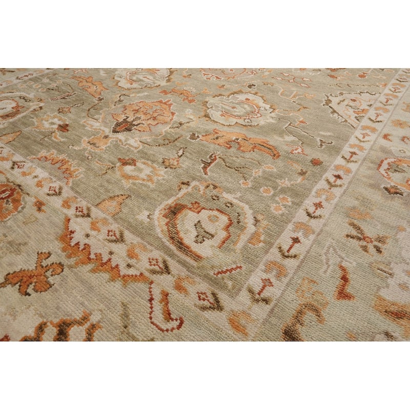 LoomBloom Muted Turkish Oushak Hand Knotted Area Rug Moss Color
