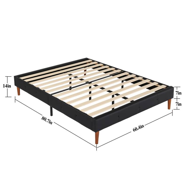 Faux Leather Platform Bed Frame with Wood Slats, No Box Spring Needed Mattress Foundation Twin/Full/Queen/King Size Bed Frame