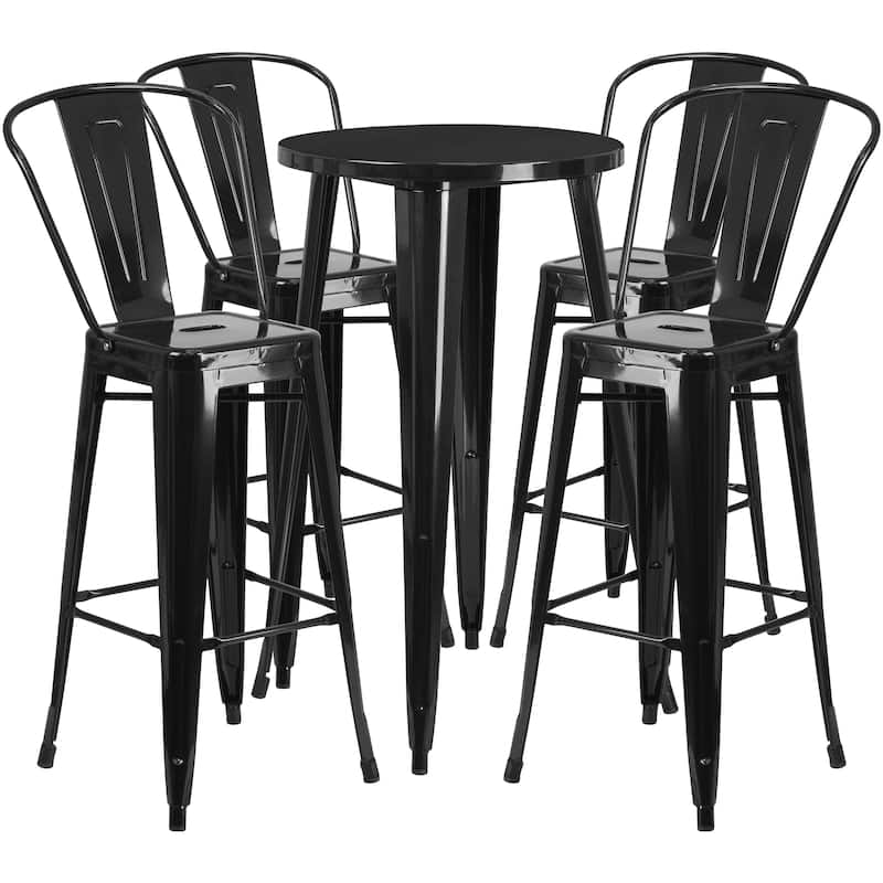 24'' Round Metal Indoor-Outdoor Bar Table Set with 4 Cafe Stools - 24"W x 24"D x 41"H