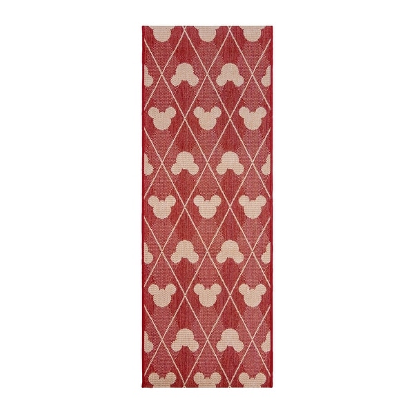 Licensed Disney Mickey Mouse Red/ Cream Modern Argyle Flatweave