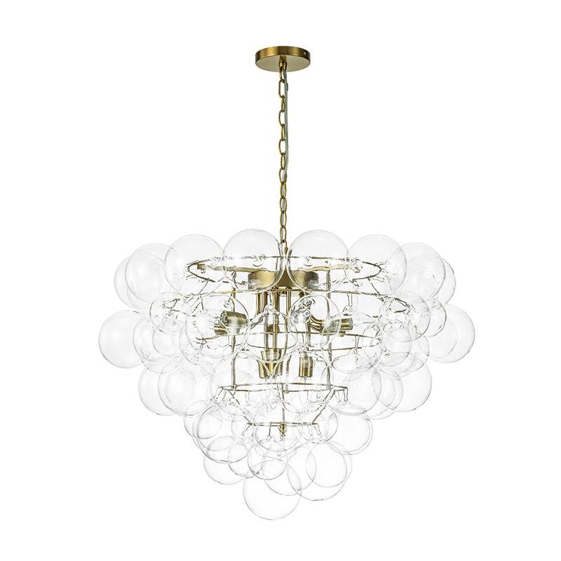 Brass Dreamy 9-Light Cluster Clear Glass Globe Bubble Chandelier