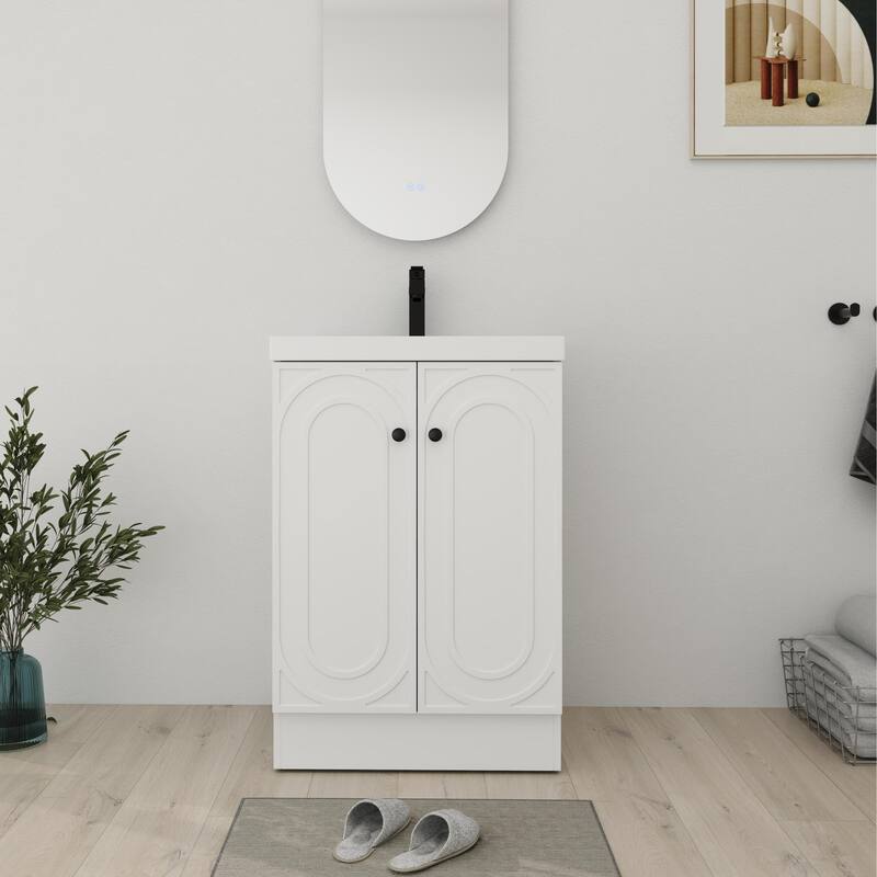 Bathroom Vanity With Sink In 24/30/36 Inch, Freestanding Bathroom Vanity With Soft Close Door and Adjustable Shelf - 23.6''W×19.7''D×35.4''H - White