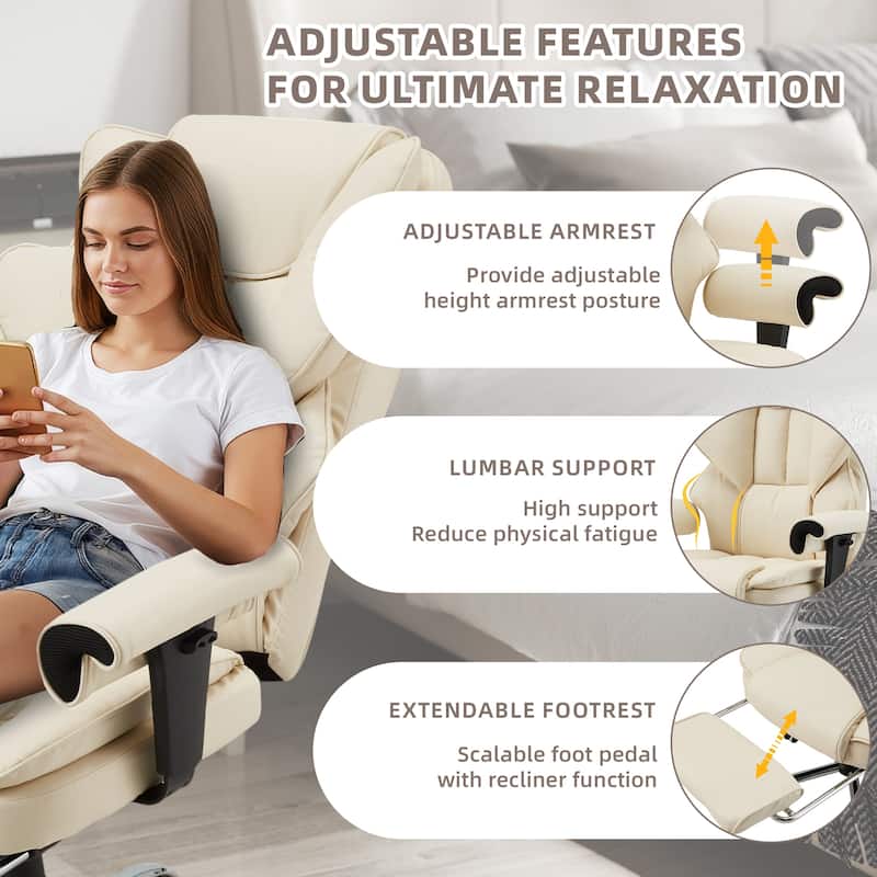 Ergonomic 6-Point Massage Office Chair with Heating, Reclining Function, Retractable Footrest, and Adjustable Armrests