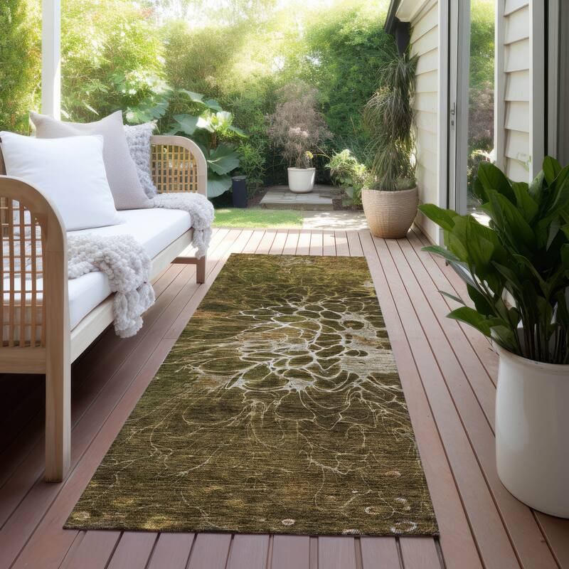 Machine Washable Indoor/ Outdoor Chantille Modern Floral Rug