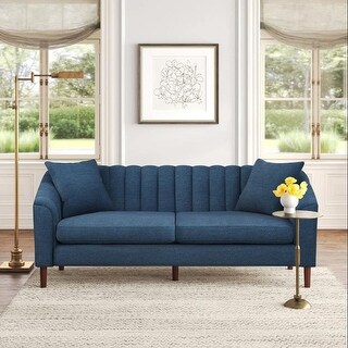 Navy Blue 3-seater Sofa with Wood Legs and Pillows - Bed Bath & Beyond ...