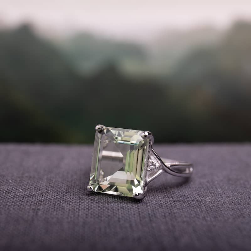 Rectangular 5 5/8 ct. Green Amethyst / White Topaz Sterling Silver Cocktail Ring by Miadora