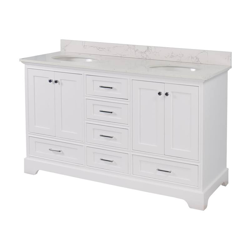 KitchenBathCollection Harper 60" Double Bathroom Vanity with Engineered Marble Top