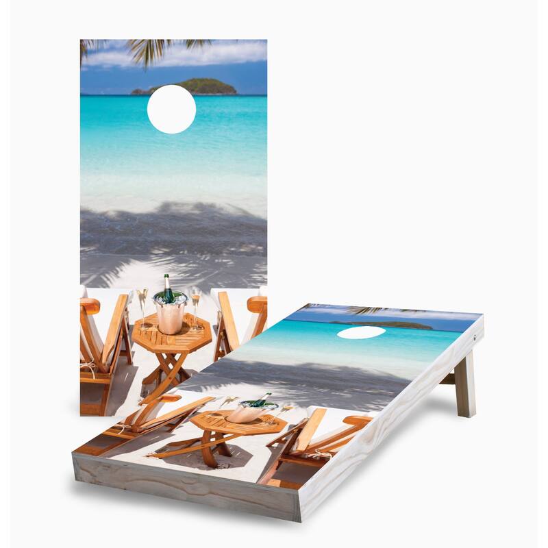 Beach Chairs Corn Hole Board Set w Case & Lights - 16 Years and Up