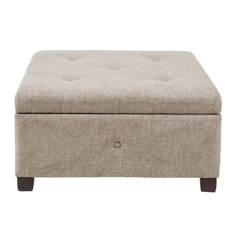 Sand Button-Tufted Upholstered Storage Ottoman