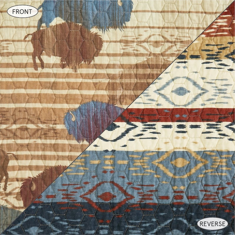 Paseo Road Home on the Range Printed Buffalo Aztec Western Style 3 Piece Reversible Quilt Set
