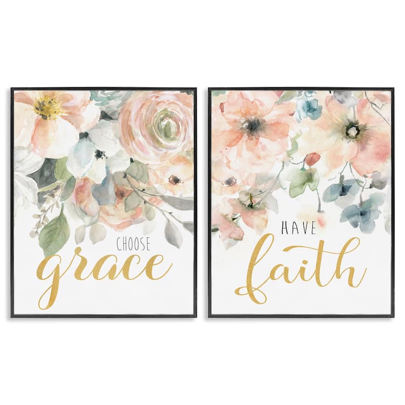 Stupell Spiritual Phrases on Florals Framed Giclee Art Design By Carol Robinson (Set of 2) - 11 x 14 - Black
