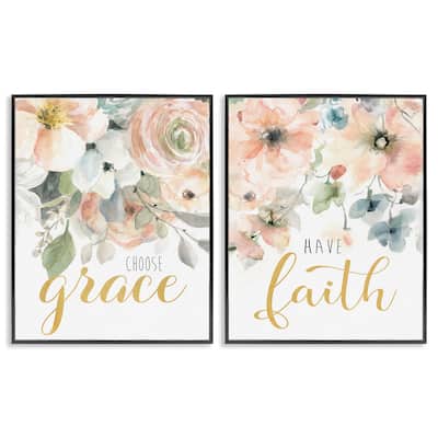 Stupell Spiritual Phrases on Florals Framed Giclee Art Design By Carol Robinson (Set of 2)