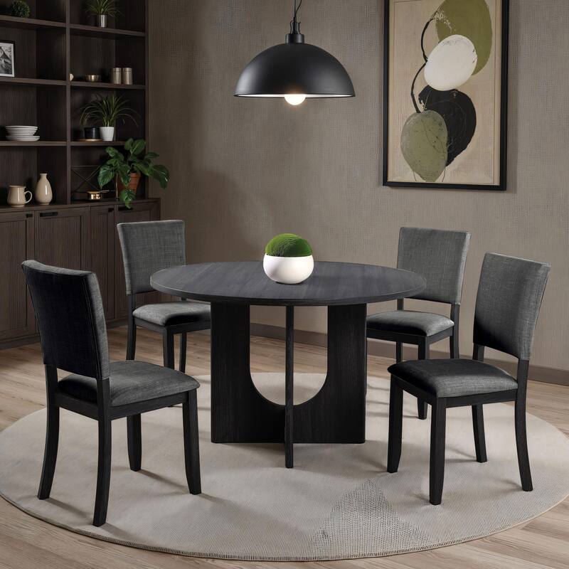 Furniture of America Zephyra Modern 5-Piece Wood Round Compact Dining Table Set - Dark Grey