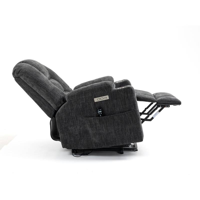 Overstuffed Large Power Lift Recliner with Massage and Heating for Elderly,2 Cup Holders and USB Ports