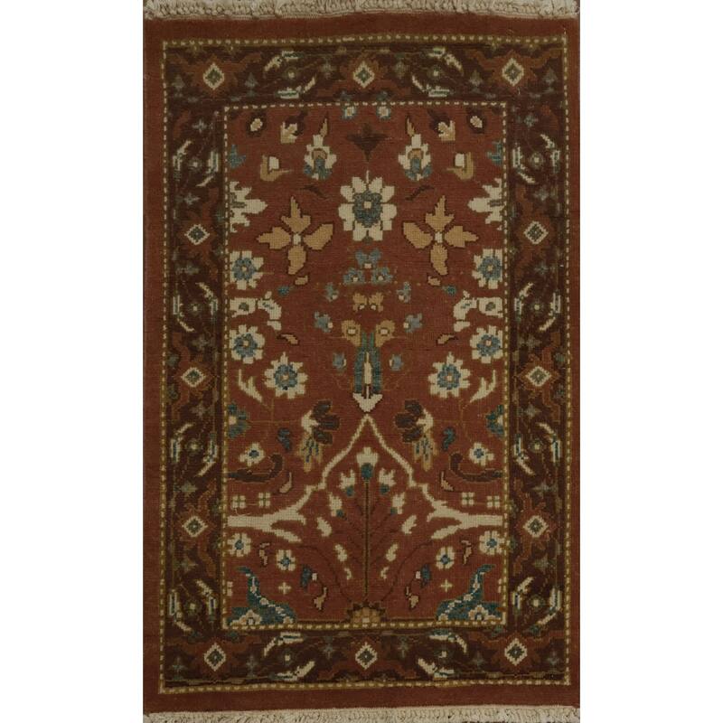 Hand Knotted Oriental 100% Wool Carpet Traditional All-Over Oranges & Rust Ziegler Area Rug - 3' 0'' X 1' 11''