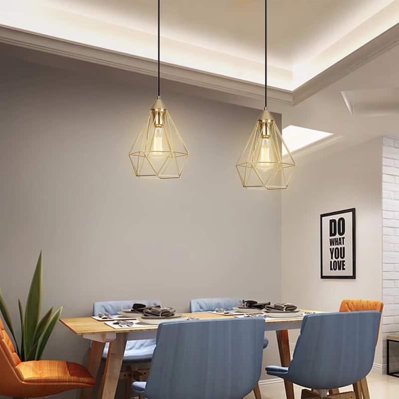 HomeRoots Kitchen Island Geometric Two Light Iron Flush Ceiling Light With Gold Shades - 19.21" x 22.83" x 4.7"