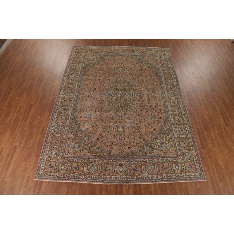 Floral Mashad Vintage Persian Rug Handmade Traditional Wool Carpet - 9'7" x 12'8"