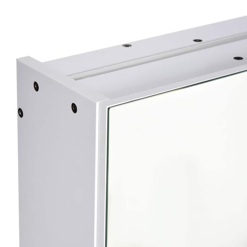 kleankin LED Medicine Cabinet, Wall-Mounted Bathroom Vanity Mirror Organizer with Dimmer Touch Switch, Three Doors, White