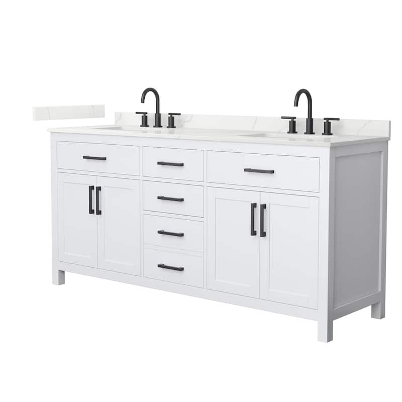 Wyndham Collection WCG2424-72D-QTZ-US3MXX Beckett 72" Free Standing - White / Giotto Quartz Top / Matte Black Hardware
