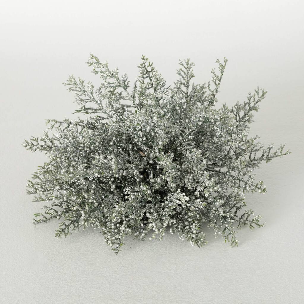 7"H Sullivans Artificial Christmas White Bubble Cedar Orb, Green