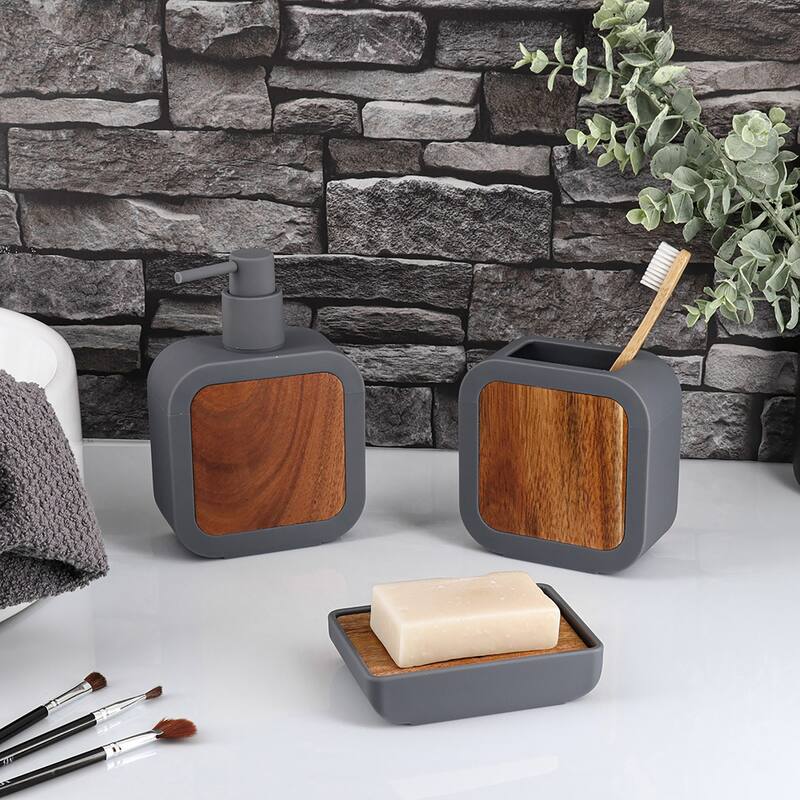 Minimalist Hand Soap Dish Rubber and Wood - 4.5 L x 3.1 W x 0.8 H