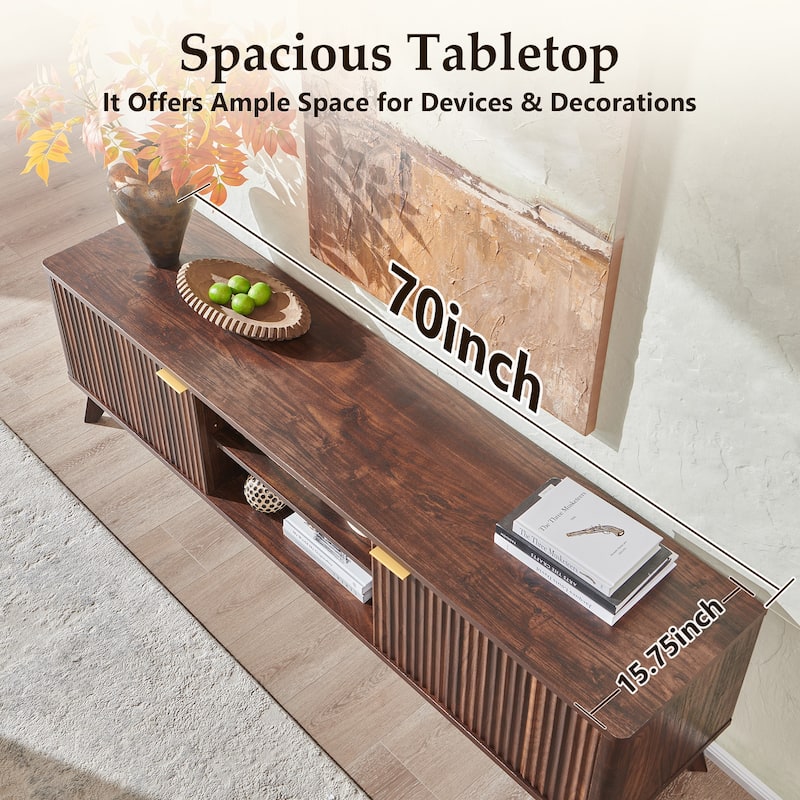 70" Modern Fluted TV Stand for Living Room, Wood Entertainment Center
