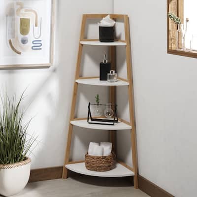 SAFAVIEH Rainier 4-Tier Bamboo Corner Shelf - 16Wx16Dx47H