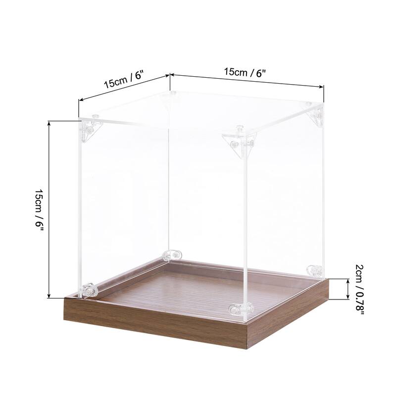 Acrylic Display Case, Display Box Assemble Dustproof Storage Organizer - Clear, Walnut color - 6"x6"x6"