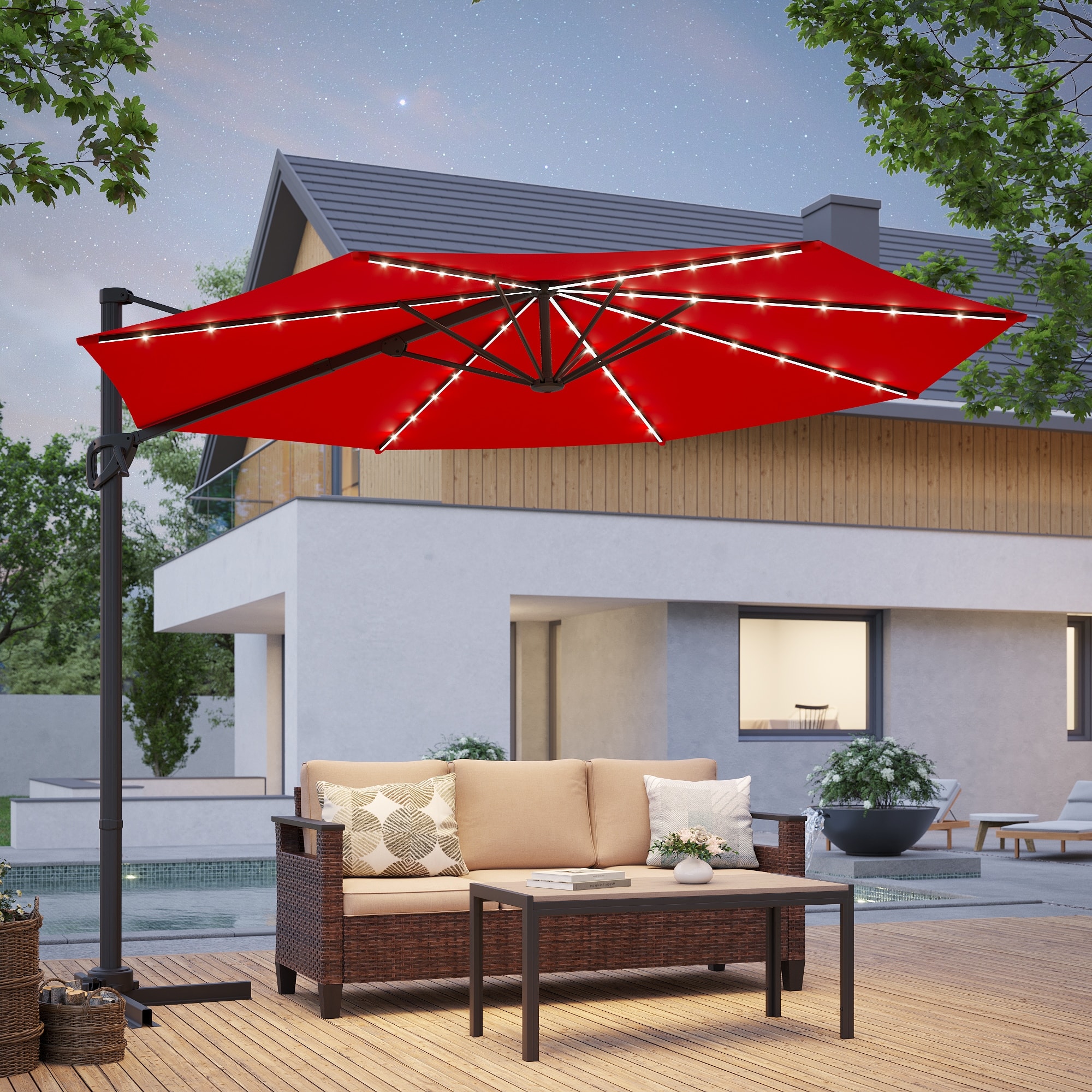 acrylic patio umbrellas Umbrella with Fabric Tilt Wooden 9ft 8-Rib It is easy to non-b2b PURPLE LEAF 8 ft. Size:9x9FT