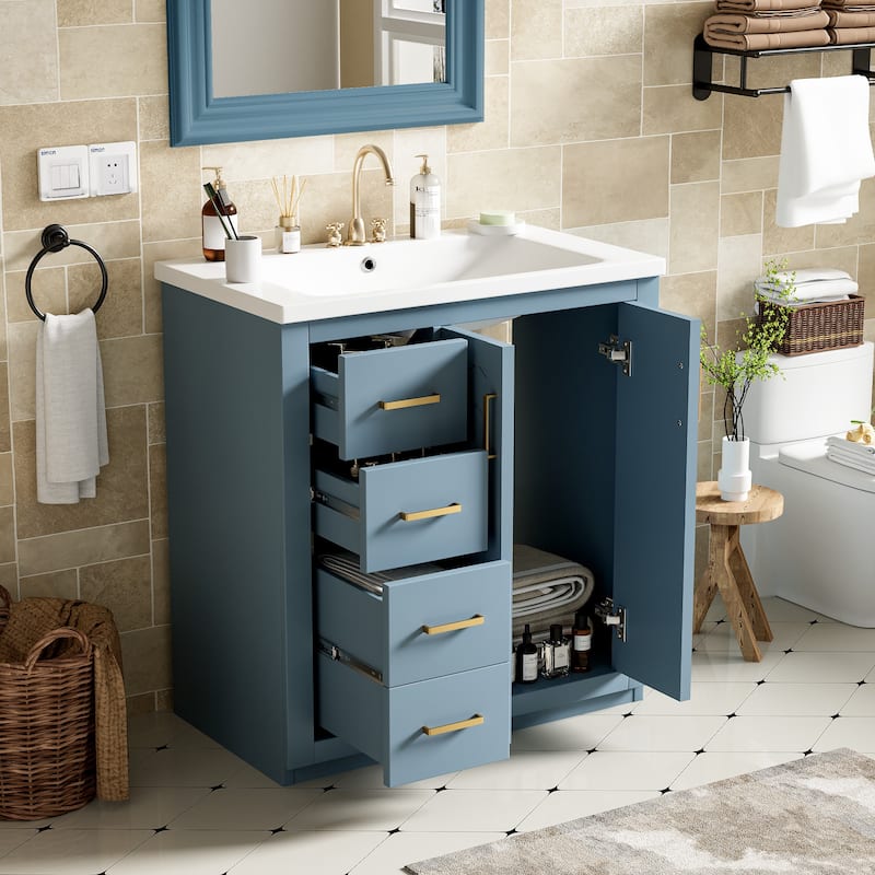 GDFStudio - Montvale Modern Freestanding Bathroom Vanity with Ceramic Sink and 3 Storage Drawers & Soft Closing Doors - 30'W