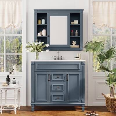 Complete Bathroom Vanity Set with Mirror Cabinet, Undermount Sink, 2 Drawers & Ample Storage, Modern Blue Design