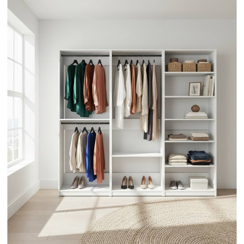 Prosper White Freestanding Walk in Wood Closet System - 94.2"W x 15.7"D x 83" H