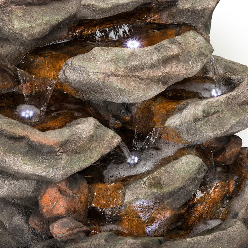 Alpine Corporation WIN256 24" Outdoor 2 Tier Fallen Tree Trunk Water Fountain with LED Lights