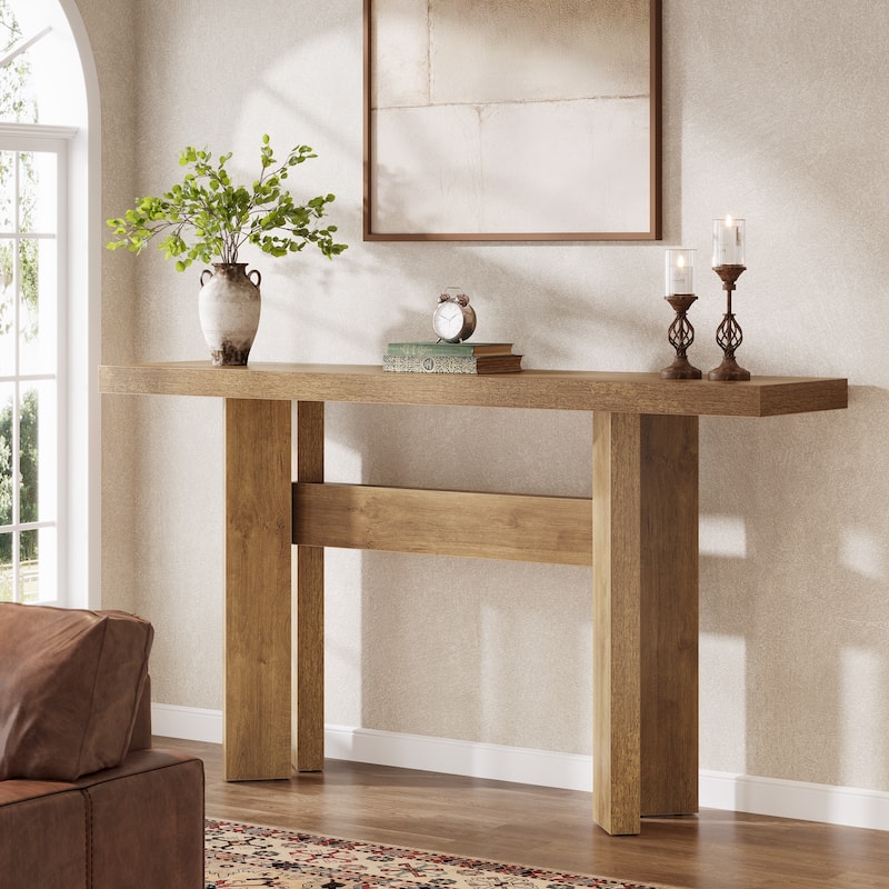 Long Wooden Sofa Table Behind Couch - Brown