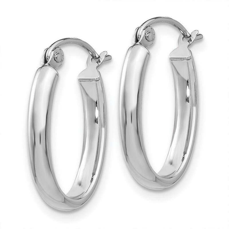 Curata 14k White Gold Polished 16x2.75mm Oval Tube Hoop Earrings