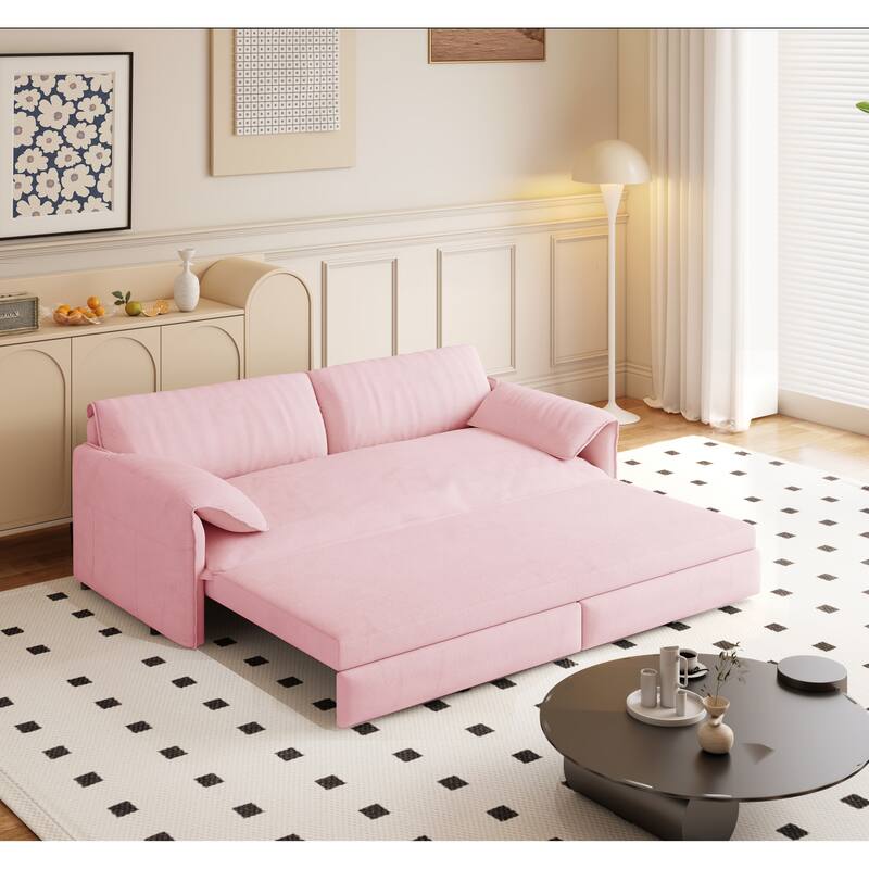66" Queen Pull Out Sofa Bed, 3-in-1 Convertible Sleeper Sofa with Side Storage,Multi-Functional Velvet Loveseat Bed
