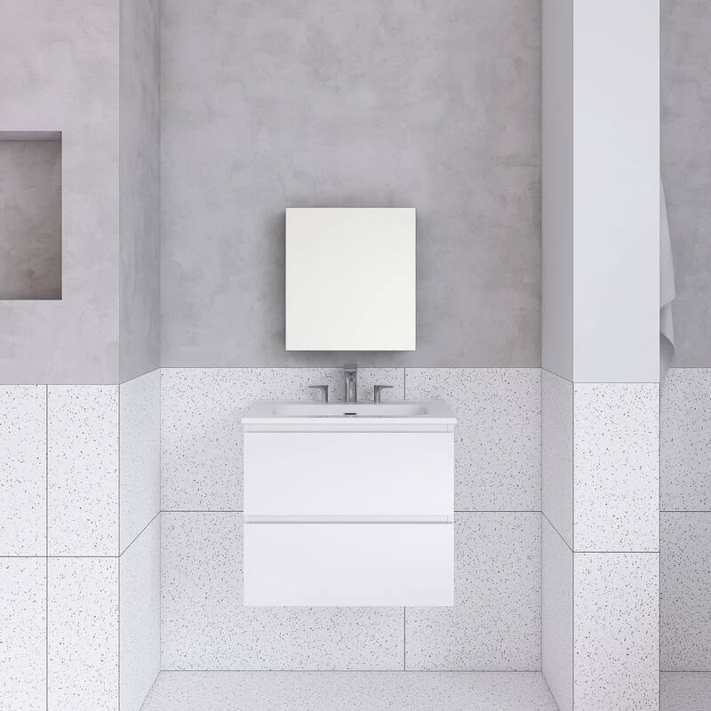 Floating Integrated Bathroom Vanity with Ceramic Sink, Three Faucet Holes