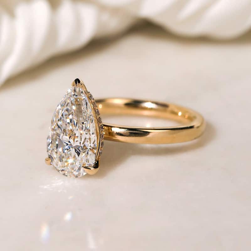 Kobelli 4.13 Carats Diamond 14k Solid Gold Pear Brilliant Drape Halo Engagement Ring (EF/VS, Certified)