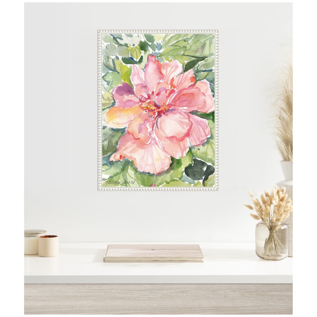 Kate and Laurel Sylvie Pink Hibiscus In Antigua Framed Canvas by Patricia Shaw