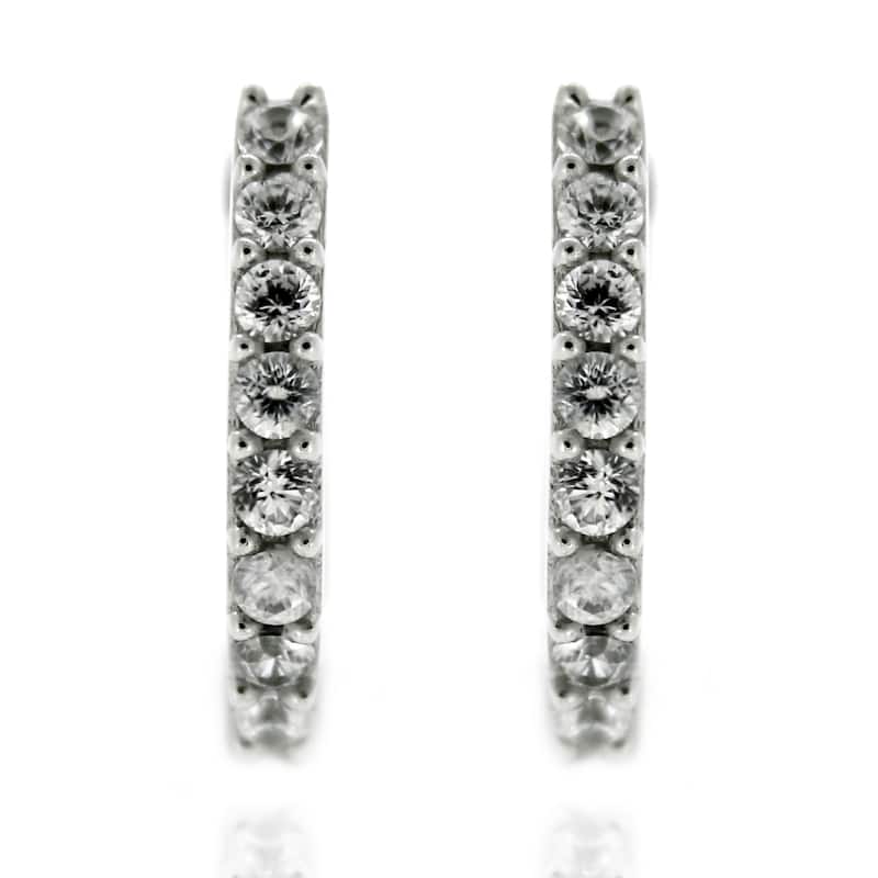 925 Sterling Silver White Natural Zircon Hoops Earrings