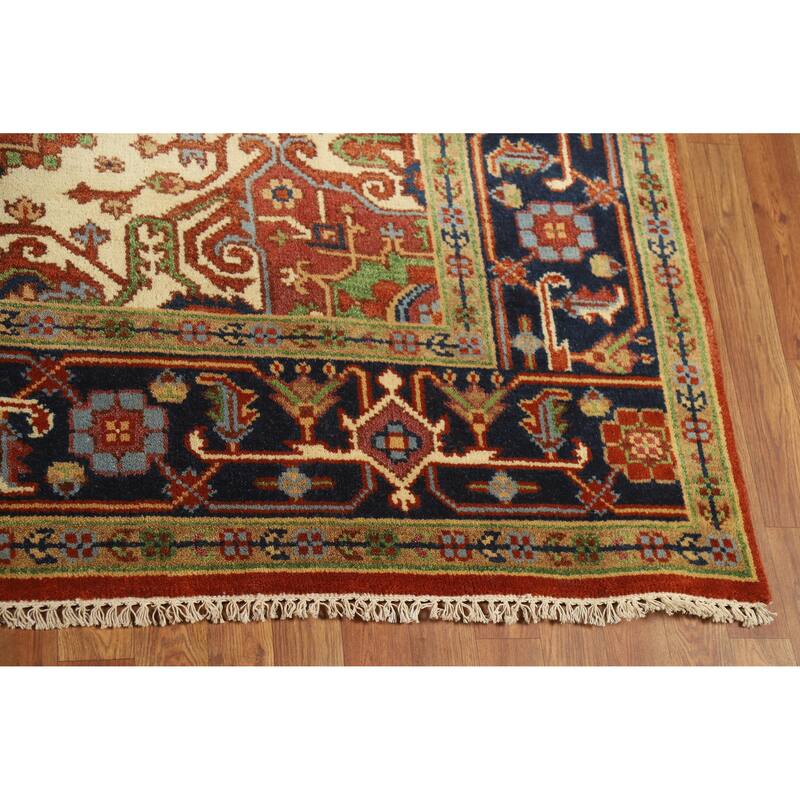 Orange Heriz Serapi Indian Area Rug Handmade Traditional Wool Carpet - 7'10" x 9'10"
