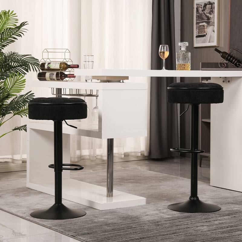 Round Linen Fabric Bar Stools Set of 2, Height Adjustable/360°Counter Height Swivel Stool